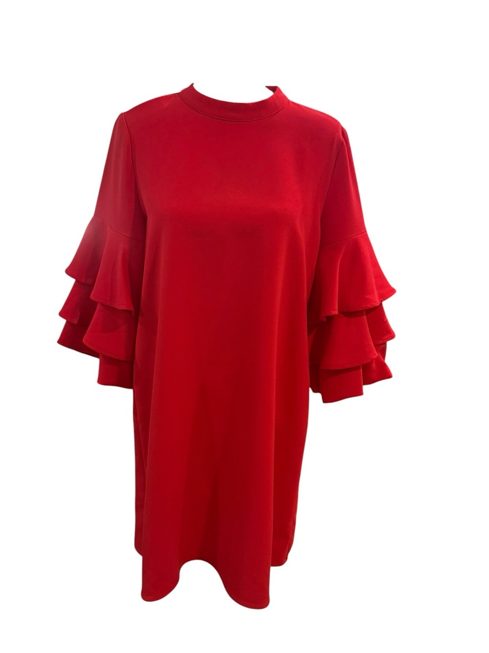Catherine Malandrino Tiered Ruffle Sleeve Shift Dress Mock Neck Red Size 10P